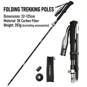 Bâton de randonnée en fibre de <span class=keywords><strong>carbone</strong></span> 3K Namkabaw, ultra-léger, pliable en 3 sections, poignée EVA, verrouillage rapide, canne de marche pour le camping - Product Image 6