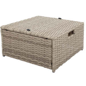 Ensemble de meubles de patio portables modernes, 4 pièces, canapé en osier pour conversation en plein air avec ottoman et coussins, gris foncé beige - Product Image 4