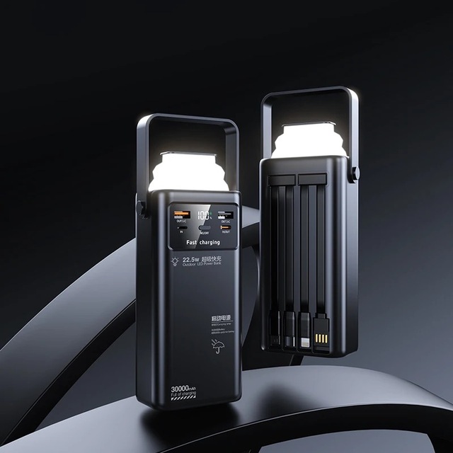 Portable Outdoor Li-Polymer Battery Power Bank 20000mah 20W Fast Charging 2 Cable LED Display Flashlight QC3.0 PD 22.5W Type-C
