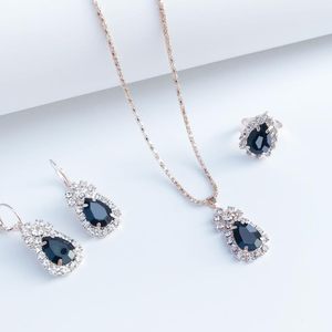 Conjunto de Joyería de Novia Económico de Dubái, Collar/Pendientes/Anillo de Princesa con Cristales Azules en Forma de Gota de Agua - Product Image 6