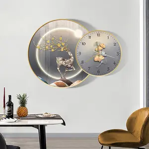 Gouden Hertendier Beeld Moderne Eenvoudige Ronde Decoratieve Schilderij Wandklok