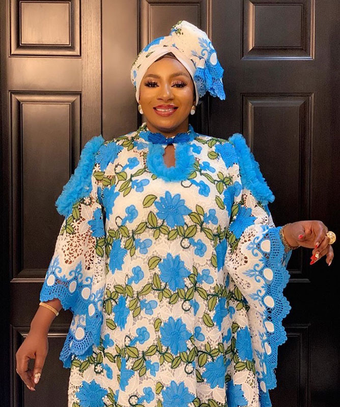 African Blue and White Color Embroidery Flower Lace Mesh Lace Loose Retro  Flared Sleeve Dress for Party| Alibaba.com