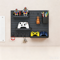Kit d'organisation mural avec panneau perforé en plastique PP rigide, crochets, étagères et accessoires pour le bricolage à domicile