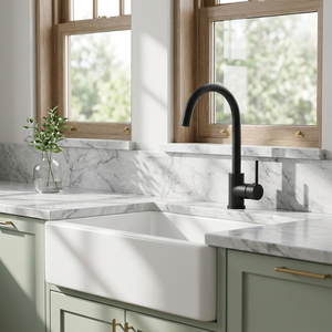 Rubinetto da <span class=keywords><strong>cucina</strong></span> monocomando <span class=keywords><strong>nero</strong></span> <span class=keywords><strong>opaco</strong></span> ad arco alto per lavello da fattoria, rubinetto moderno da lavello a montaggio su piano con rotazione a 360° °   Beccuccio Girevole - Product Image 6