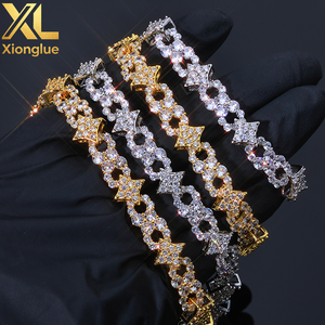 Fashion Hop Gold Plated Brass Bling Iced Out Zircon Star Cuban Link Chain Bracelet Jewelry for <b>Men</b> and Women - Product Image 6