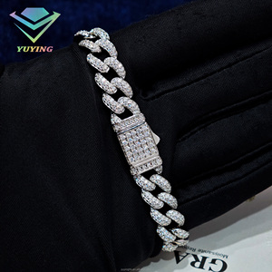 Bracelet cubain serti de diamants moissanite VVS, passe le testeur de diamants, plaqué or, argent sterling 925, certificat GRA, sertissage griffe. - Product Image 3