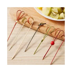 Wegwerp Bamboe Twisted End Cocktail Picks Knoop Spiesjes Barbeque Geknoopte Schaar Ring Fruit Spies