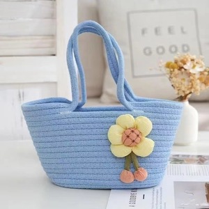 Cotton Thread Woven Tote Bag With Flower Decor Gift Basket Storage Basket Eco Friendly Handbag For Party Gifts - Product Image 4