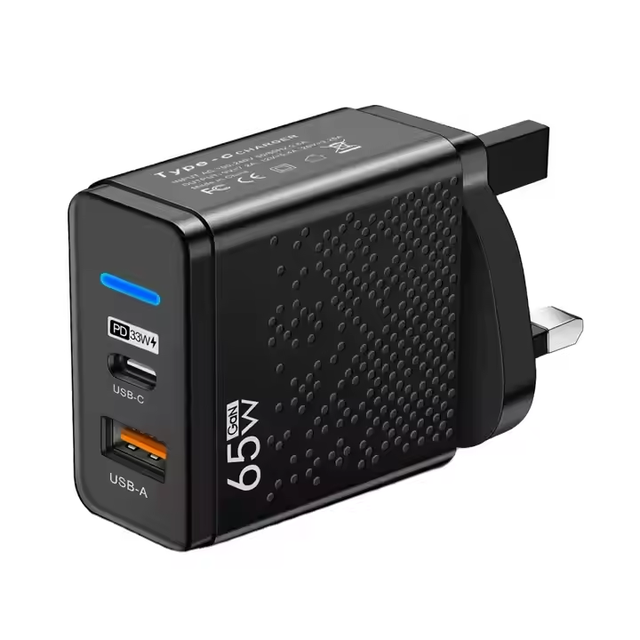 65W Dual USB-C Wall Charger Durable Fast Plug Charging for iPhone Samsung S23 QC+PD 3.0 Power Adapter for Laptop for US/EU/UK