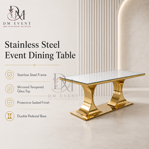 Luxury Stainless Steel Rectangular <b>Mirrored</b> Glass Event Dining <b>Table</b> Curved Pedestal Base for Wedding Banquet Wholesale - Product Image 2