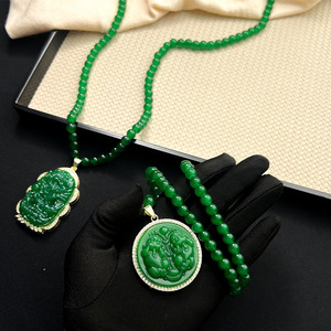 Chinese Style Green Jade Pendant Necklace With Animal Pattern Bezel Setting Fashion Jewelry For Women - Product Image 4