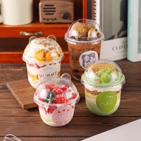 Gobelets jetables en forme de U Bobo Cup 95, en PET de qualité alimentaire, transparents, pour desserts, fêtes, glaces, desserts froids, avec couvercle en dôme
