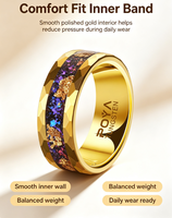 Bague de mariage de luxe en carbure de tungstène martelé doré avec incrustation de pierre de grès galaxie et feuille d'or 8 mm pour couples, vente en gros