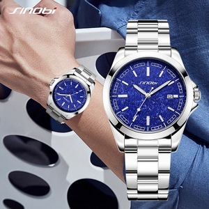 Montre à quartz pour homme Sinobi, bracelet en acier inoxydable, cadran bleu, étanche 30 m, montre-bracelet pour affaires - Product Image 1