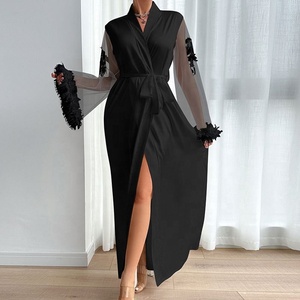 Robe de <span class=keywords><strong>nuit</strong></span> sexy en résille 2026, pyjama uni populaire, peignoir à plumes simulées - Product Image 3
