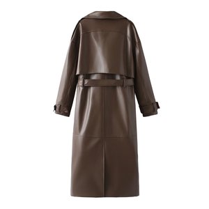 Long Manteau Trench Bordeaux <span class=keywords><strong>en</strong></span> Cuir d'Agneau Véritable <span class=keywords><strong>pour</strong></span> <span class=keywords><strong>Femme</strong></span> - Product Image 4