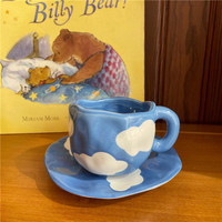 Ins Vintage fait à la main bleu ciel blanc nuage tasse ensemble d'assiettes tasse en céramique ensemble d'assiettes pour café lait thé