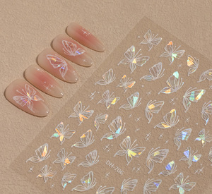 Nouveaux autocollants pour ongles 3D laser argentés, papillons creux, autocollants adhésifs pour ongles - Product Image 1