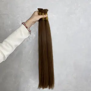 Kualitas terbaik harga grosir coklat muda #4 warna Extensiones De Cabello Humano rambut massal ekstensi 100% rambut manusia untuk wanita