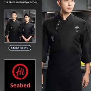 Uniforme de <span class=keywords><strong>chef</strong></span> personnalisé à manches longues pour l'automne et l'hiver, imperméable, respirant, en polyester tricoté, avec détection d'aiguille en relief, pour restaurant - Product Image 3