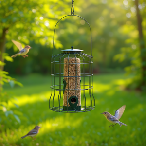 Mangeoire à oiseaux suspendue en métal 1,8 L avec 4 ports d'alimentation, anti-écureuil, pour l'extérieur, pour l'observation des oiseaux sauvages dans le jardin - Product Image 2