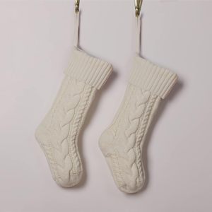 Colorful Medium Christmas Party Decor 18inches Large Cable Knitted Stockings Bulk Personalized Xmas Hanging Red Home Decoration - Product Image 2