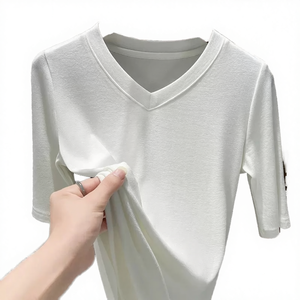 Camiseta de Verano para Mujer, de Poliéster/Algodón, Tejido Sólido Antipilling, con Cuello en V y Manga Mariposa, Estilo Casual para Otoño, en Liquidación - Product Image 4