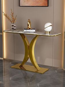 モダンシンプルメタルスチールコンソールテーブルライト高級ロックボードデザインホームリビングルーム非常に狭いケース廊下テーブル - Product Image 3