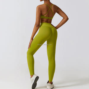 Ensemble de yoga pour femmes, pantalon et soutien-gorge, fitness, séchage rapide, sexy, uni, respirant, quatre pièces, vêtements de yoga, entraînement, sans couture, sport, gym - Product Image 3