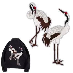 Estilo de moda hierro grande en parches de pájaros grandes hierro Animal en apliques grúas parches bordados para chaqueta