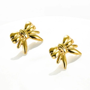 1 par de aretes de acero inoxidable con lazo dorado para mujeres y niñas, regalo para oficina/ carrera - Product Image 2