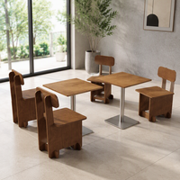 Meubles rétro, table à manger carrée, base en acier inoxydable, chaise, banquette murale, sièges pour café