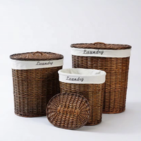 Panier à linge rond en osier JY, panier de rangement en saule naturel pour vêtements, organisation domestique, panier à linge avec couvercle
