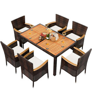 Conjunto de Comedor Moderno y Duradero para Exteriores con Sillas de Ratán Sintético, Cojines Suaves, Material de Mimbre Sintético, <span class=keywords><strong>6</strong></span> Plazas, Negro - Product Image 2