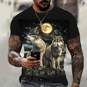 Летняя мужская футболка с 3D-принтом волка, 100% полиэстер, хлопок