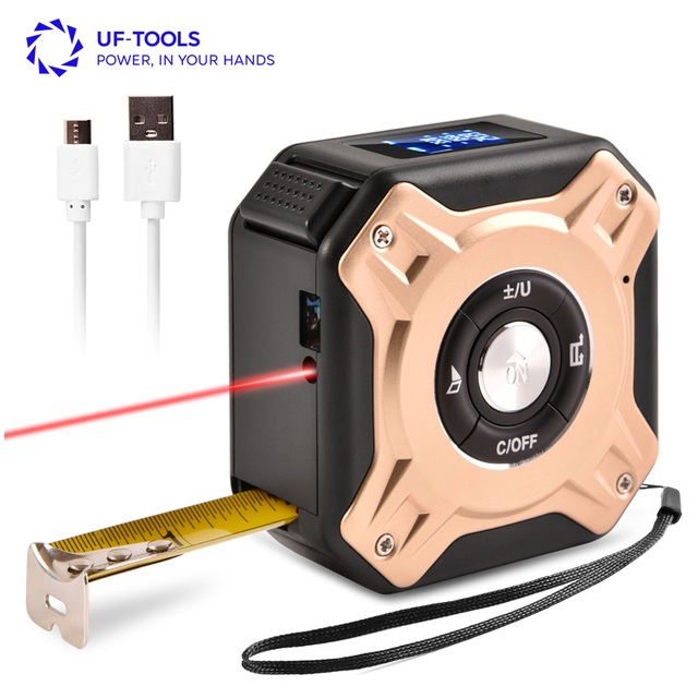 UFTOOLS 2-in-1 Digital Laser Distance Meter & Measuring Tape 40M Range 5M Length LCD Display
