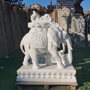 QUYANG all'aperto natura scultura in pietra grande tailandese statua di elefante <span class=keywords><strong>bianco</strong></span> coppia di marmo elefante per la vendita - Product Image 6