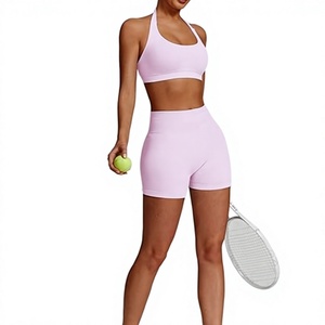 Solid Color Yoga Set Adjustable Straps High Waist Seamless Crop Top <b>Shorts</b> Two Piece Spandex/<b>Nylon</b> Breathable Workout Wear - Product Image 6
