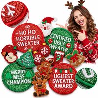 Patch brodé à coudre ou thermocollant pour pull de Noël, motif Père Noël amusant et mignon, idéal pour les fêtes de fin d'année, vente en gros
