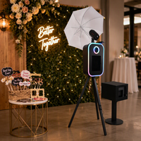 Mesin Photo Booth Tripod Ringan Warna Hitam Mudah Dipasang, untuk Selfie iPad DSLR, Dilengkapi Lampu Flash & Payung untuk Acara