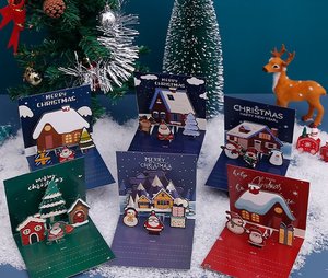 Biglietti d'Auguri 3D Pop-up Natalizi con Scena Invernale Montagna e Neve, Babbo Natale, Area Vuota per Scrittura, Vendita all'Ingrosso - Product Image 2