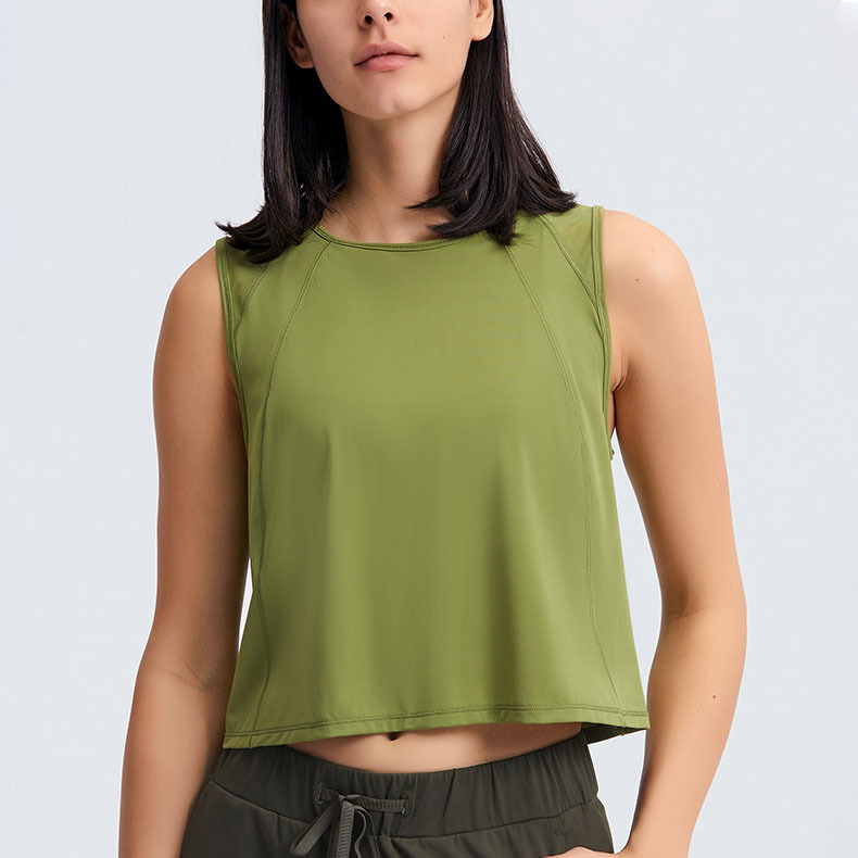 Quick Drying Breathable Sportswear Vest Back Mesh Panel Hollow Out Casual Fitness Yoga Crop Tank Top Women