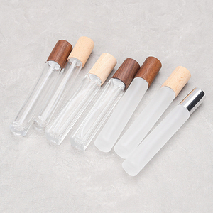 Cylinder <b>10ml</b> Frosted Clear Screw Neck Glass Perfume <b>Bottle</b> with Wooden Cap for Cosmetic Packaging - Product Image 4