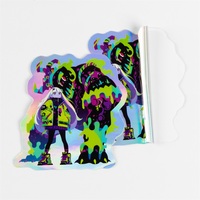 Desain Cetak Logo Kustom Kartun Tahan Air Stiker Vinyl Perekat Die Cut Laser Film Hologram