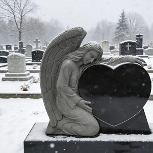 ספק סיני, מצבות שיש גרניט שחורות ואדומות גדולות בהתאמה אישית עם לב, לזכר אנשי אמריקה. - Product Image 1