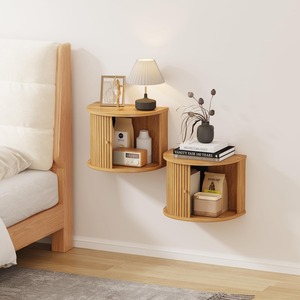 Mesa <span class=keywords><strong>de</strong></span> <span class=keywords><strong>Noche</strong></span> Flotante Curva <span class=keywords><strong>de</strong></span> Madera con Ranuras, Montada en la <span class=keywords><strong>Pared</strong></span>, con Puerta Corredera y Almacenamiento para el Hogar, MOQ 300 - Product Image 1