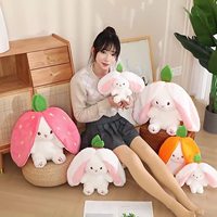 Peluche Réversible Lapin Fraise Convertible, Peluches Moelleuses Amusantes de Pâques, Lapin Doux, Jouets Faits sur Mesure