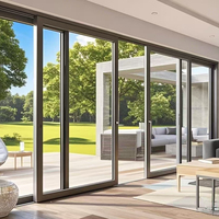 Porte coulissante en aluminium à cadre fin minimaliste, double vitrage, vue panoramique, porte coulissante en verre pour balcon