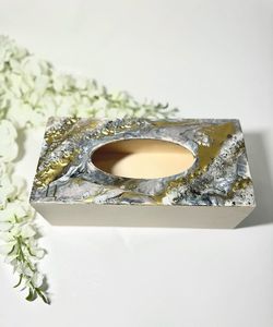 Cubierta de caja de pañuelos de resina de lujo hecha a mano, servilletero de acrílico jaspeado para oficina en casa y regalos - Product Image 1