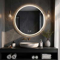 Miroir de salle de bain rond à LED rétroéclairé, anti-buée, tactile, miroir de maquillage éclairé minimaliste pour maison moderne